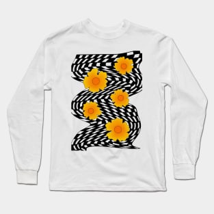 Trippy Psychedelic Checkered Seventies Flower Design Long Sleeve T-Shirt